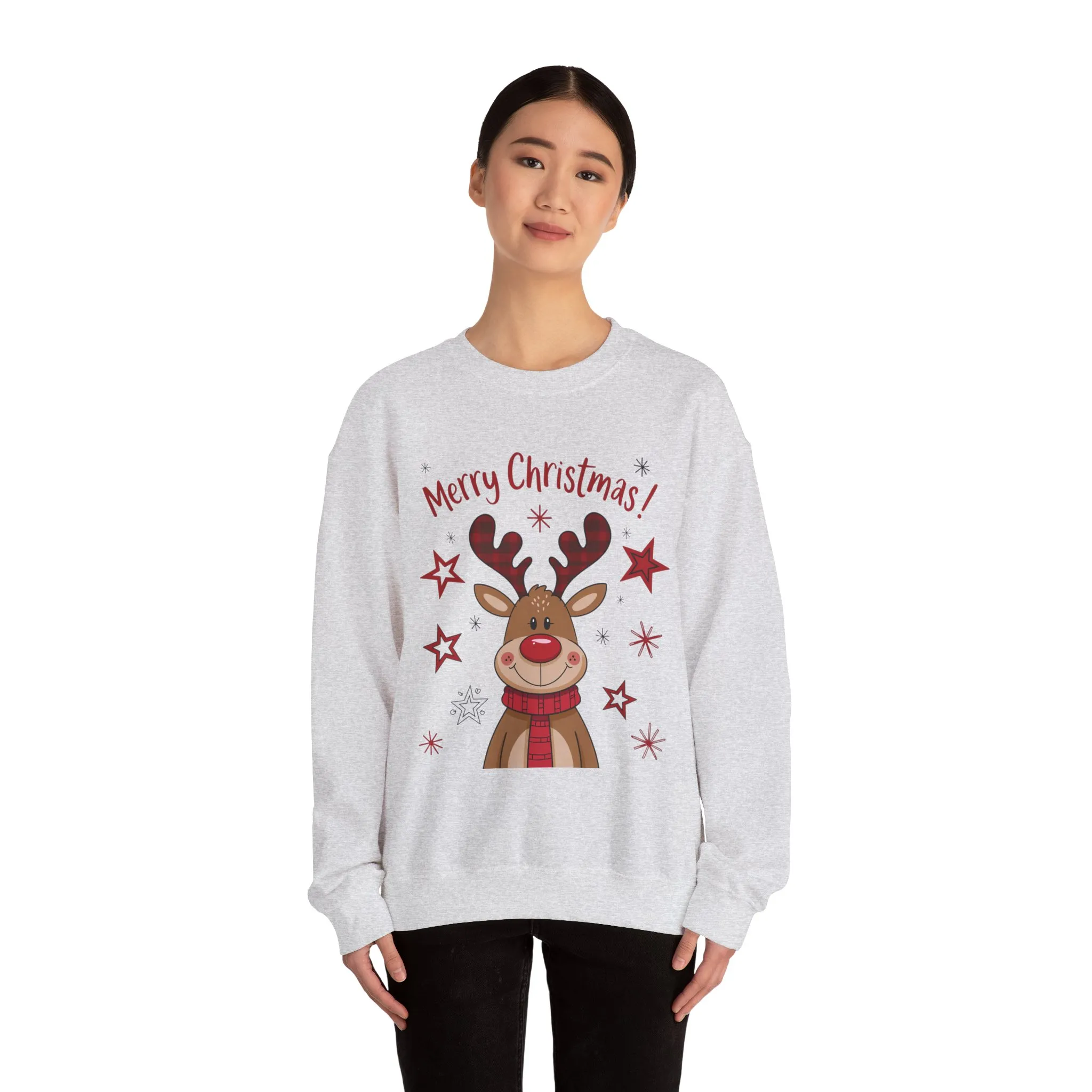Women's Merry Christmas Reindeer Sweatshirt, Cute Plaid Antlers Design, Holiday Pullover, Mother-Daughter Matching Outfit - Image 8