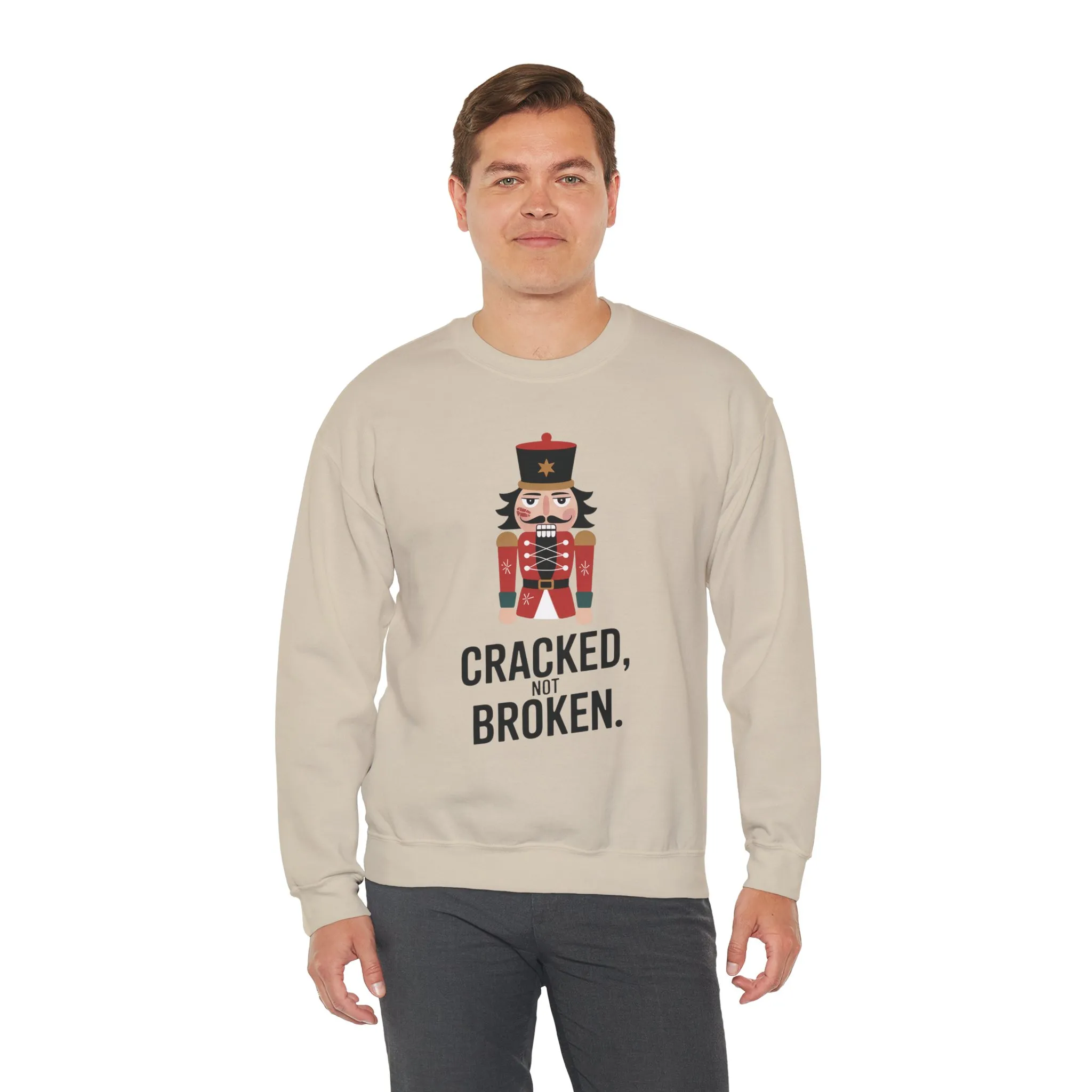 Funny Nutcracker Christmas Shirt for Men, Cracked Not Broken Sweatshirt, Holiday Humor Gift, Festive Winter Outfit - Image 5