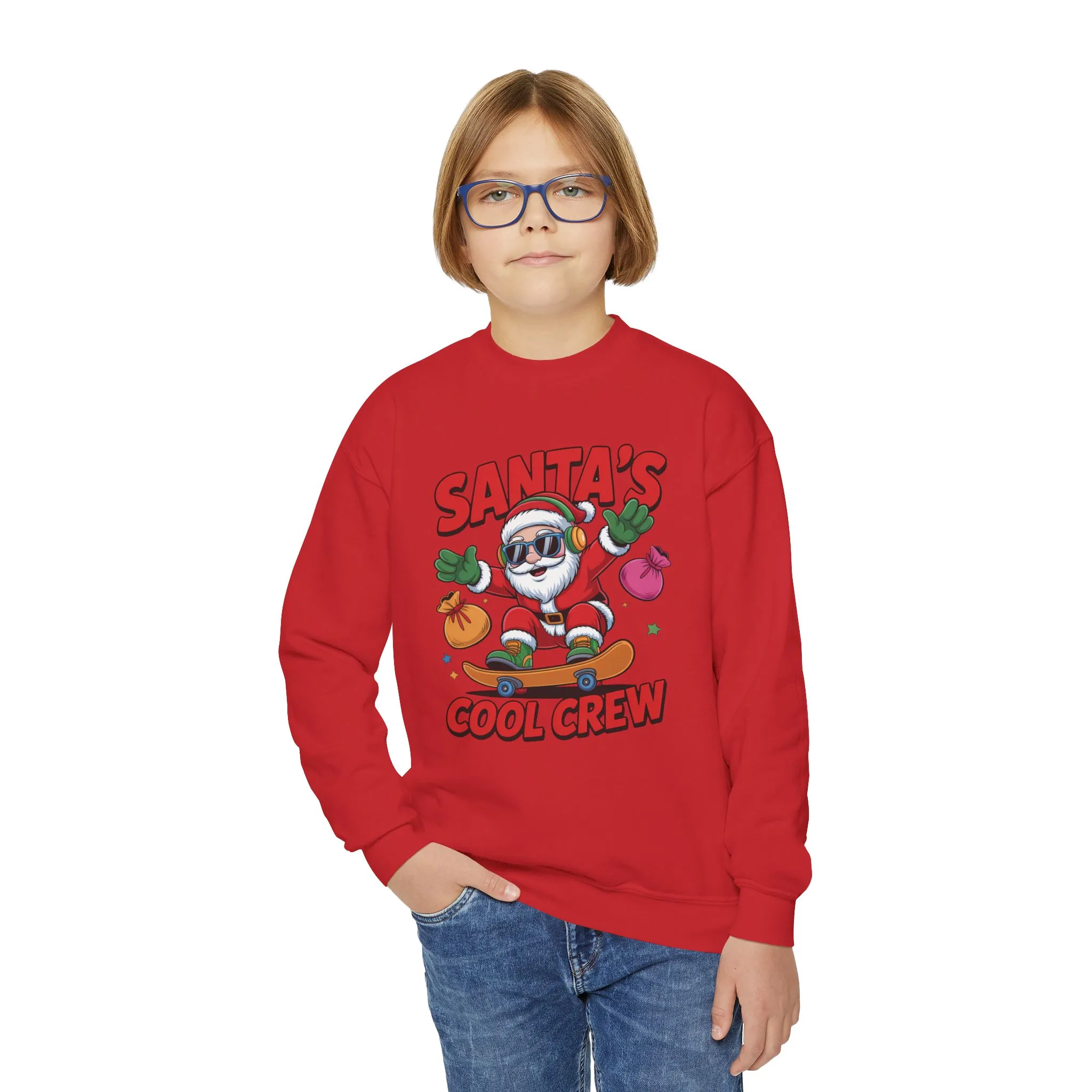 Santa's Cool Crew Youth Sweatshirt, Funny Santa Skateboard Christmas Pullover for Boys, Youth Crewneck Sweatshirt - Image 20