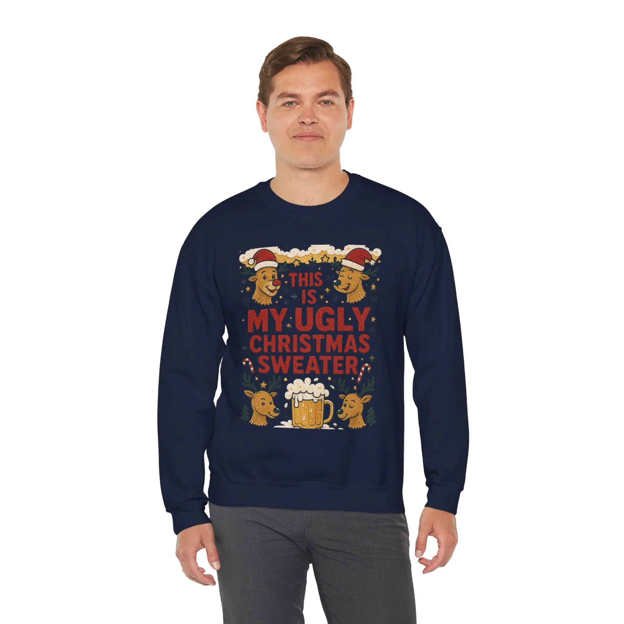 This Is My Ugly Christmas Sweater Men's Sweatshirt, Funny Beer - Reindeer Holiday Pullover, Classic Knit Style, Xmas Party Outfit - Image 21