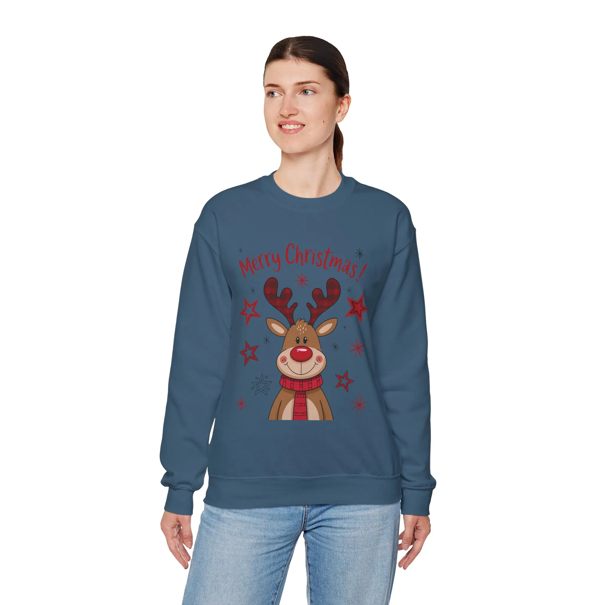 Women's Merry Christmas Reindeer Sweatshirt, Cute Plaid Antlers Design, Holiday Pullover, Mother-Daughter Matching Outfit - Image 6