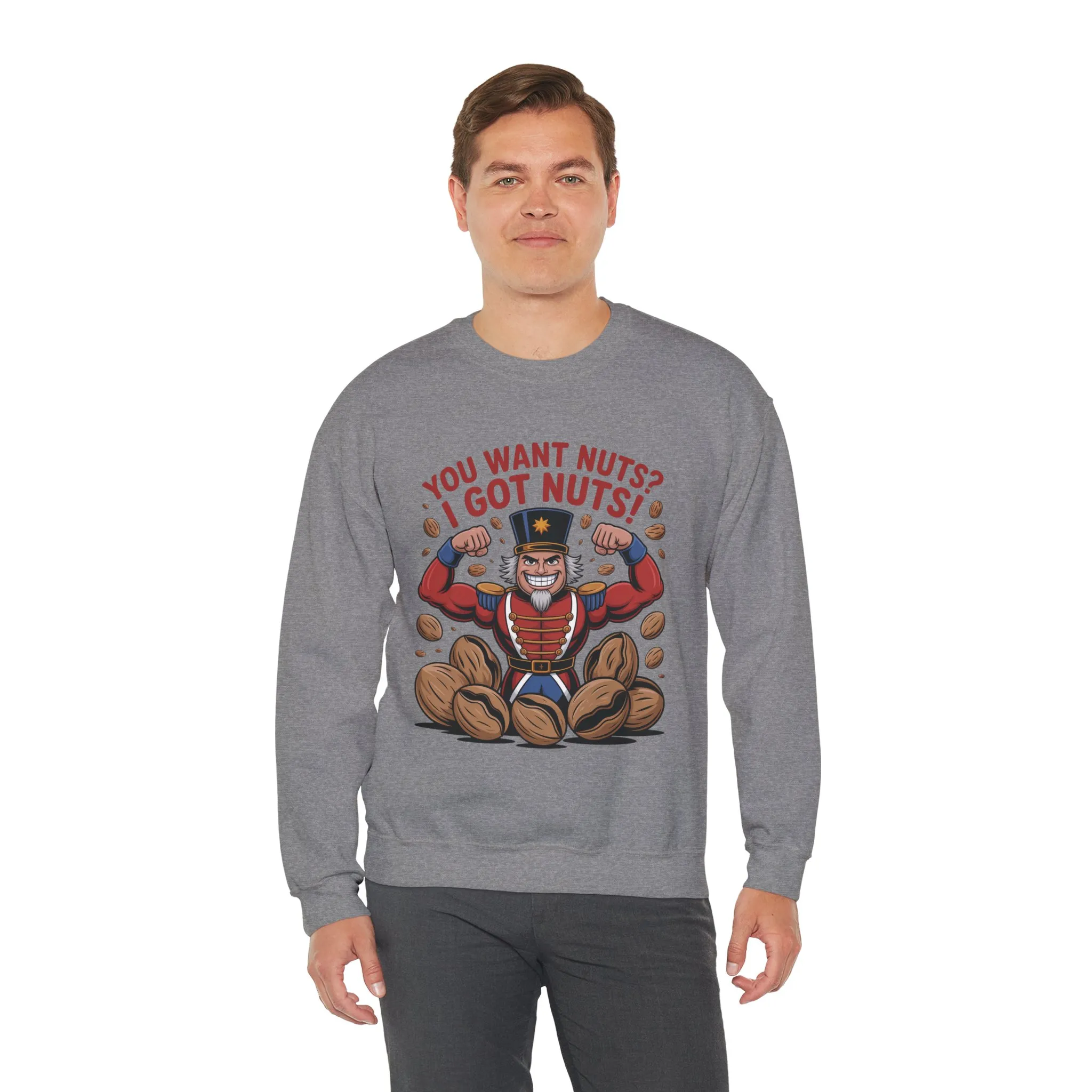 You Want Nuts? Got Nuts! Men's Sweatshirt, Funny Nutcracker Christmas Sweater, Holiday Gift for Him - Image 12