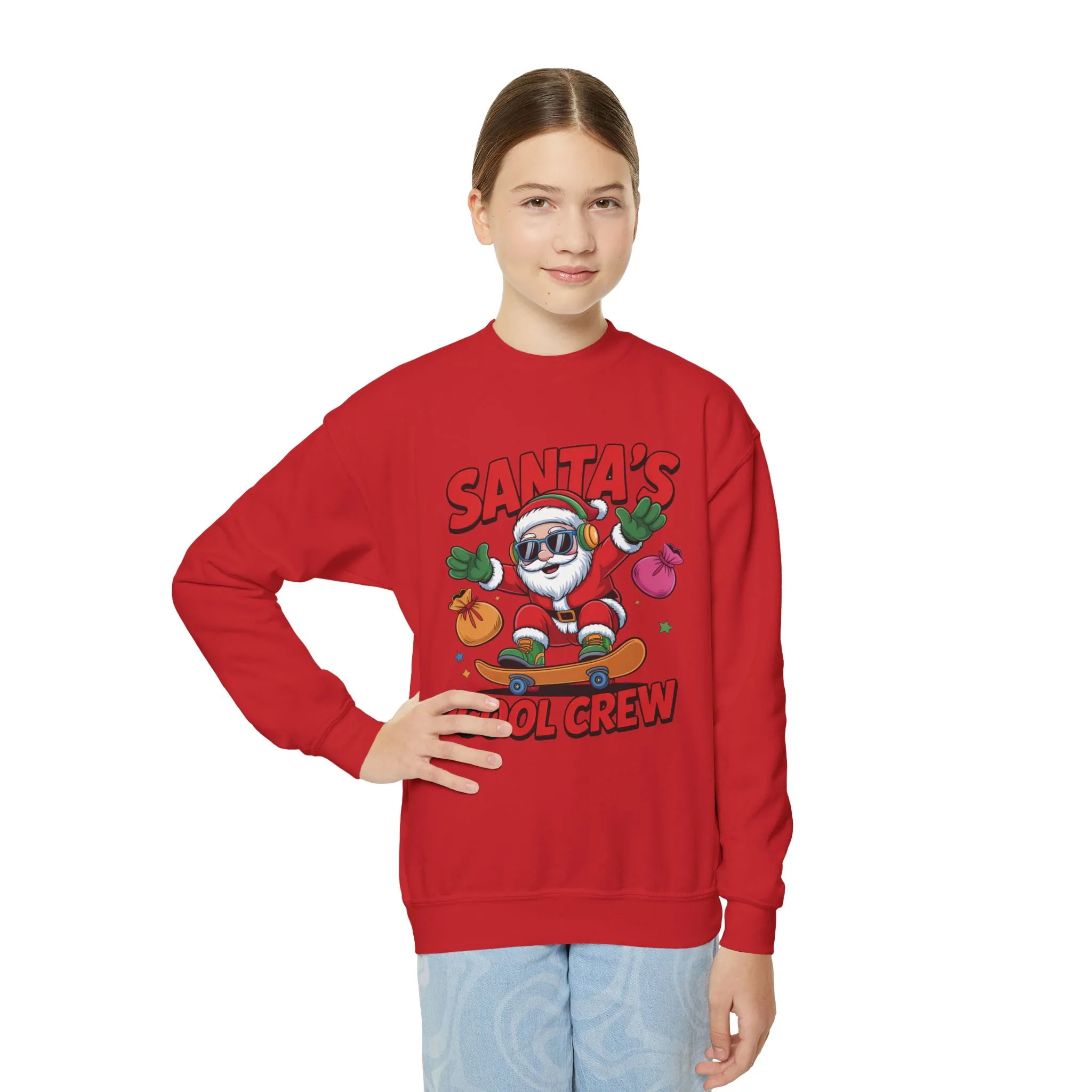 Santa's Cool Crew Youth Sweatshirt, Funny Santa Skateboard Christmas Pullover for Boys, Youth Crewneck Sweatshirt - Image 21