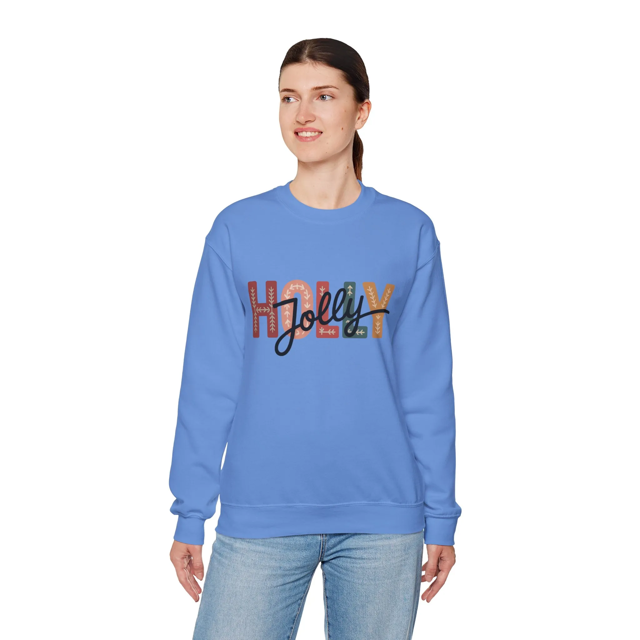 Women's Holly Jolly Christmas Sweatshirt, Minimal Festive Letter Design, Cozy Holiday Pullover, Mother-Daughter Matching Outfit - Image 12