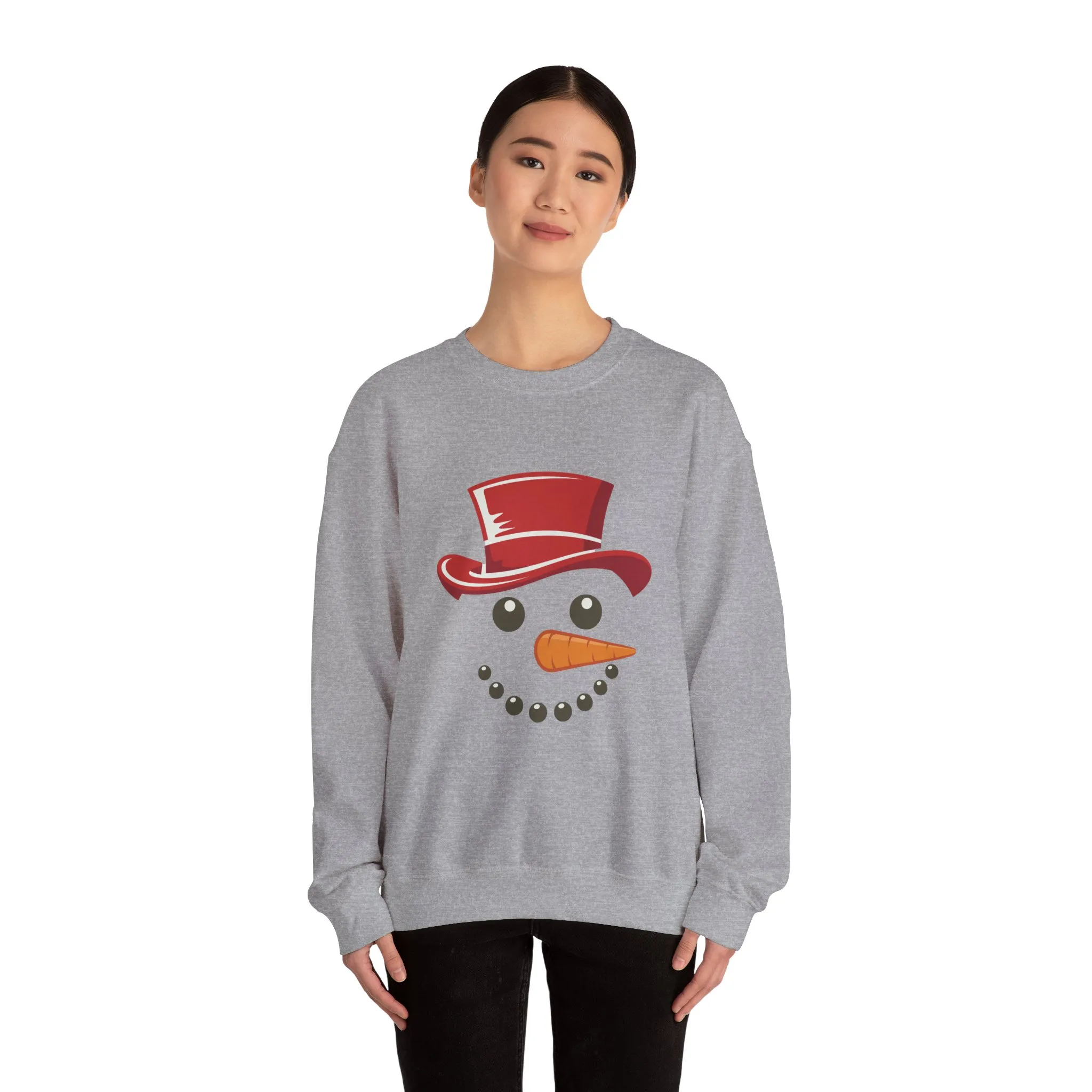 Snowman Face Christmas Sweatshirt, Cute Minimalist Holiday Crewneck, Red Hat Snowman Design, Unisex Winter Gift, Unisex Crewneck Sweatshirt