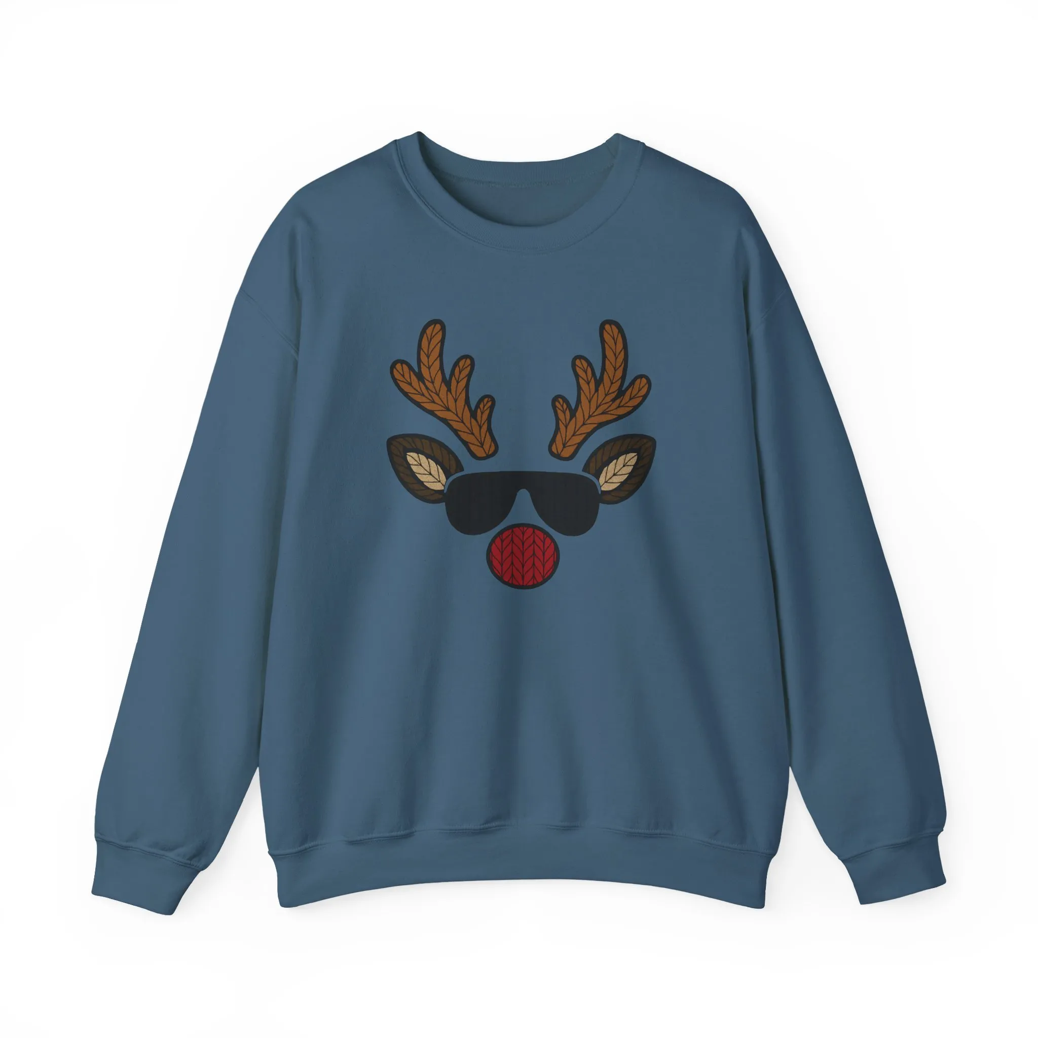 Men's Reindeer Face Christmas Sweatshirt, Classic Knitted Reindeer Design, Father-Son Matching Holiday Outfit - Image 10