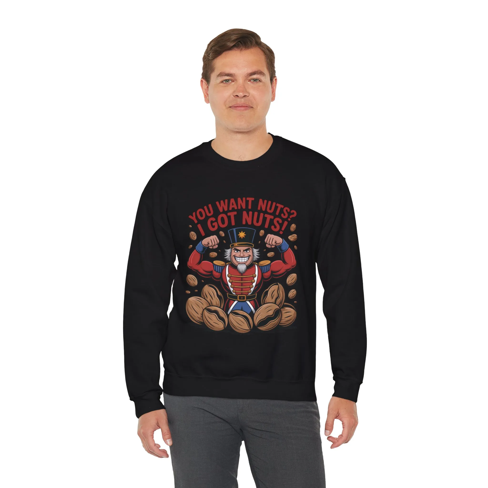 You Want Nuts? Got Nuts! Men's Sweatshirt, Funny Nutcracker Christmas Sweater, Holiday Gift for Him - Image 6