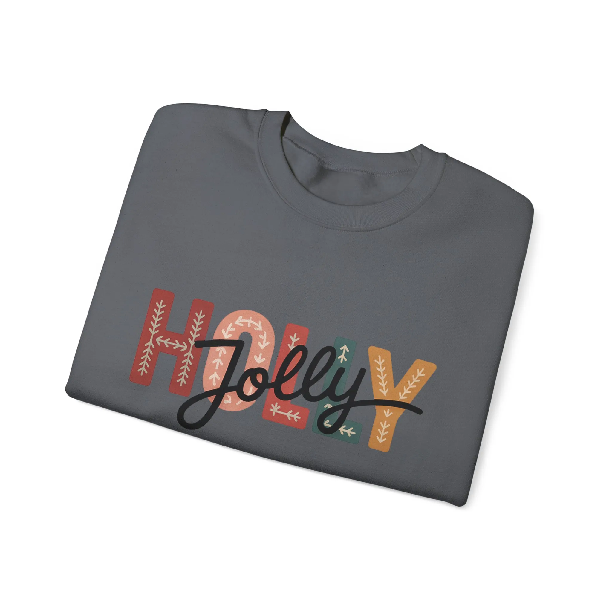Women's Holly Jolly Christmas Sweatshirt, Minimal Festive Letter Design, Cozy Holiday Pullover, Mother-Daughter Matching Outfit - Image 14