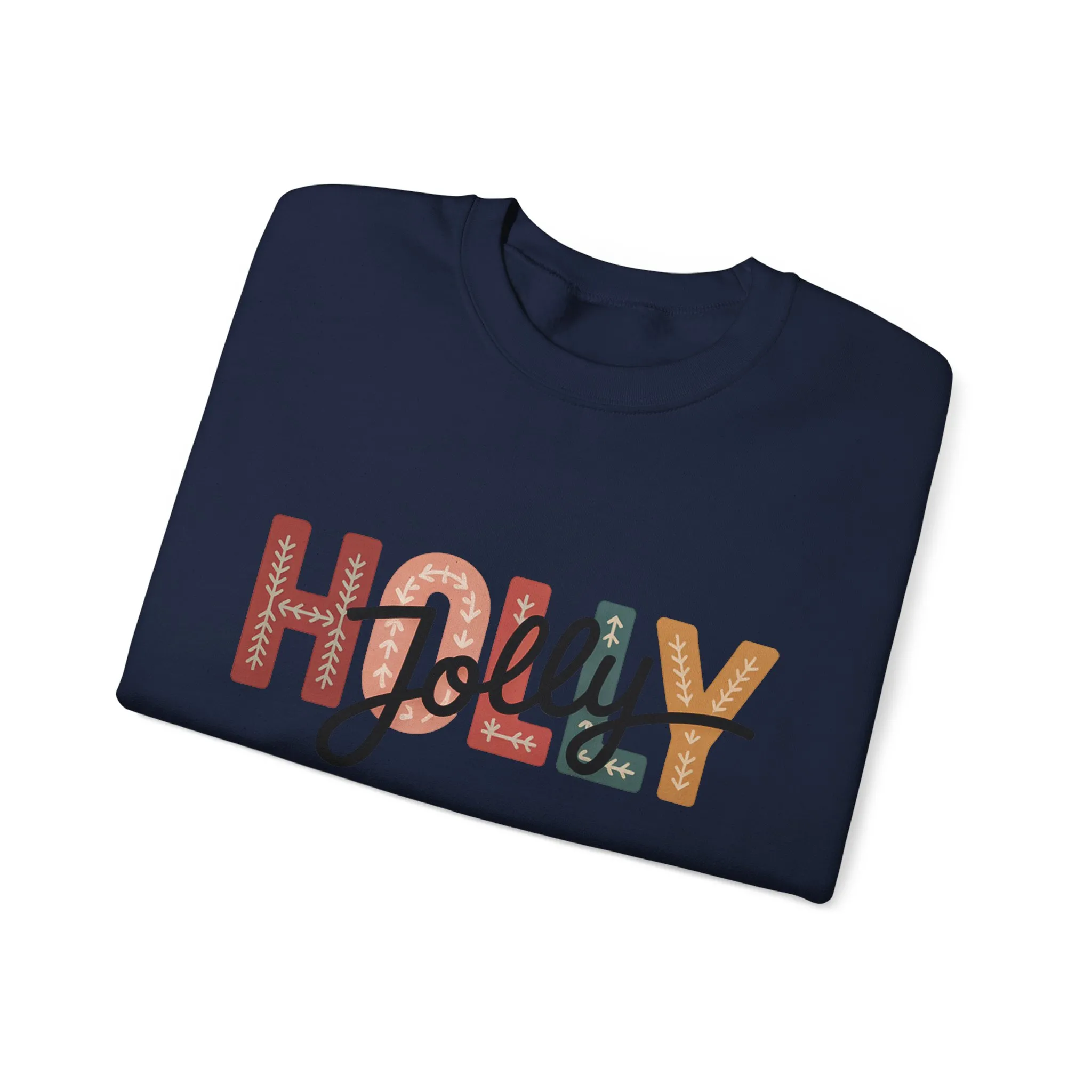 Women's Holly Jolly Christmas Sweatshirt, Minimal Festive Letter Design, Cozy Holiday Pullover, Mother-Daughter Matching Outfit - Image 22