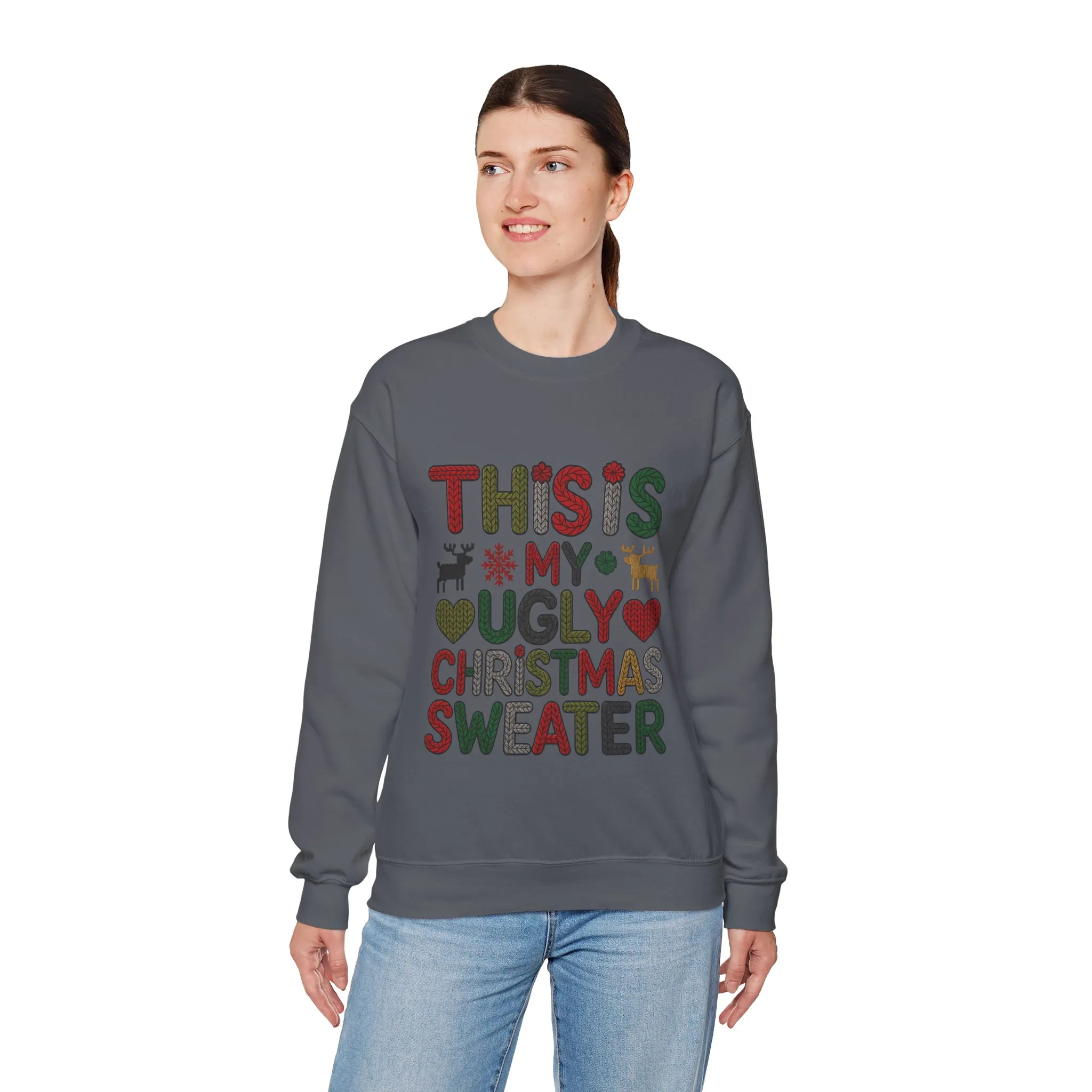 This Is My Ugly Christmas Sweater Women's Sweatshirt, Funny Holiday Pullover, Festive Knit Letter Design, Christmas Party Outfit - Image 12