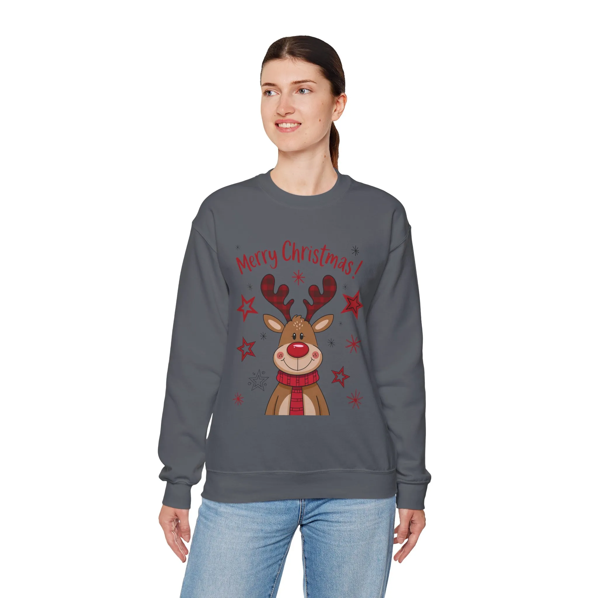 Women's Merry Christmas Reindeer Sweatshirt, Cute Plaid Antlers Design, Holiday Pullover, Mother-Daughter Matching Outfit - Image 15