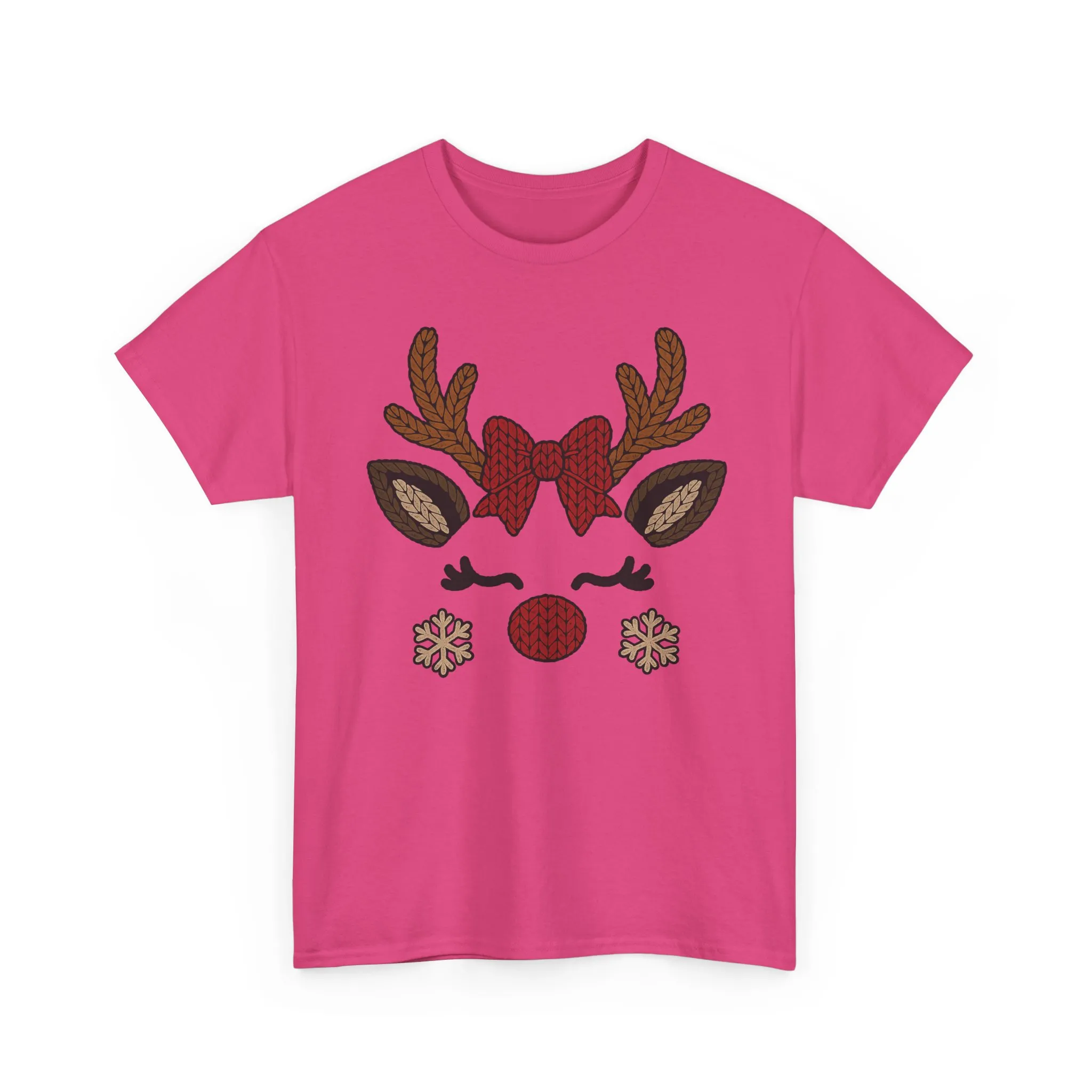 Women's Reindeer Face Christmas T-Shirt, Cute Knitted Holiday Tee, Mother-Daughter Matching Outfit - Image 22