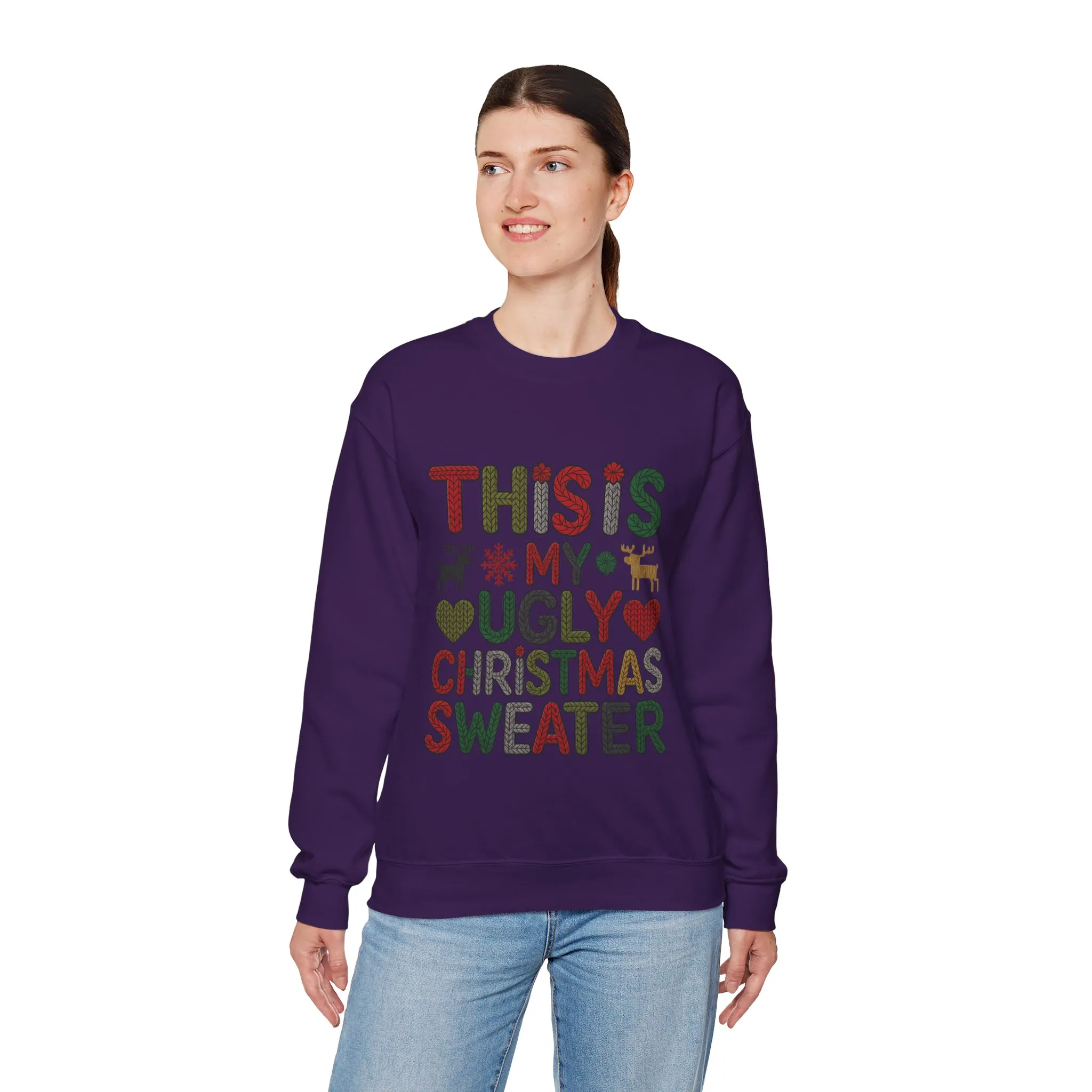 This Is My Ugly Christmas Sweater Women's Sweatshirt, Funny Holiday Pullover, Festive Knit Letter Design, Christmas Party Outfit - Image 18