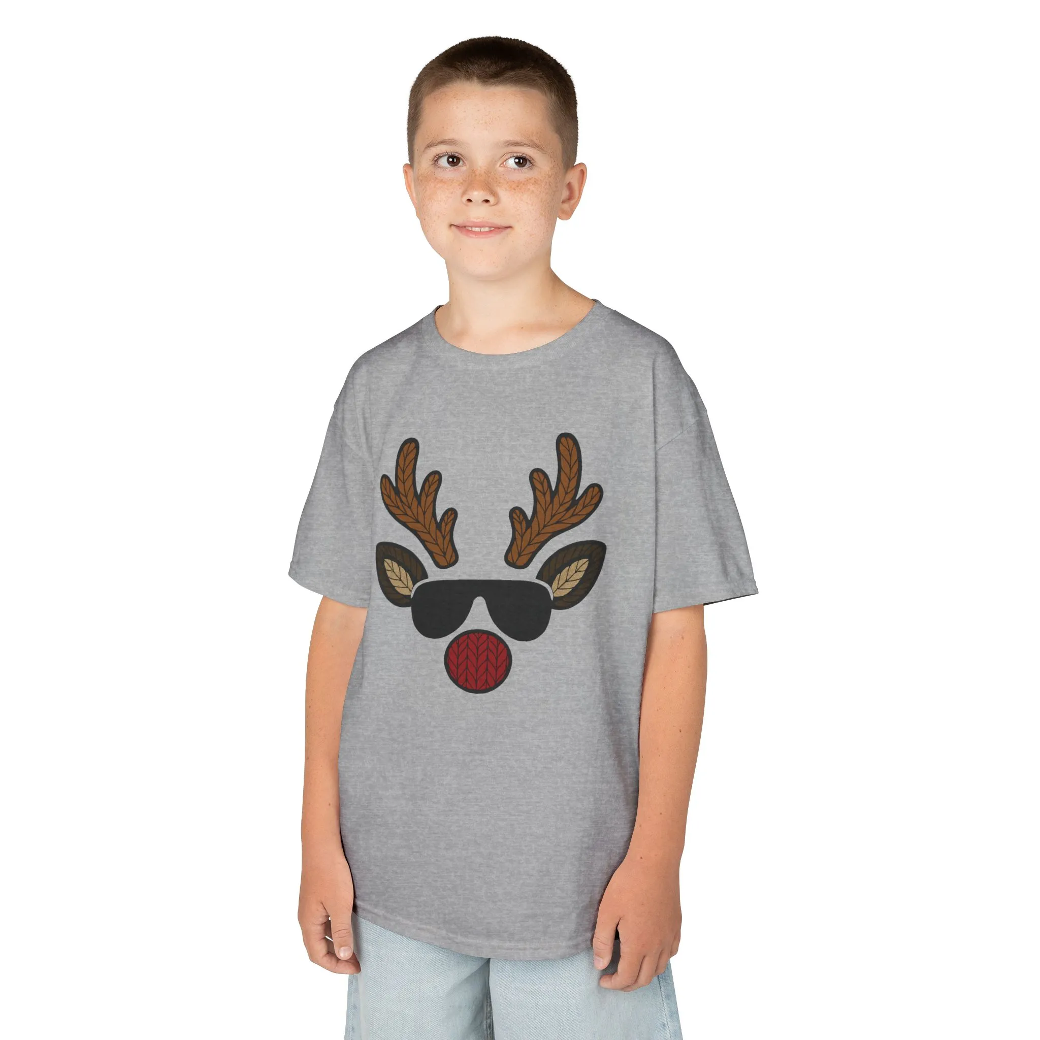 Boys Reindeer Face Christmas T-Shirt, Cute Knitted Holiday Tee, Father-Son Matching Outfit
