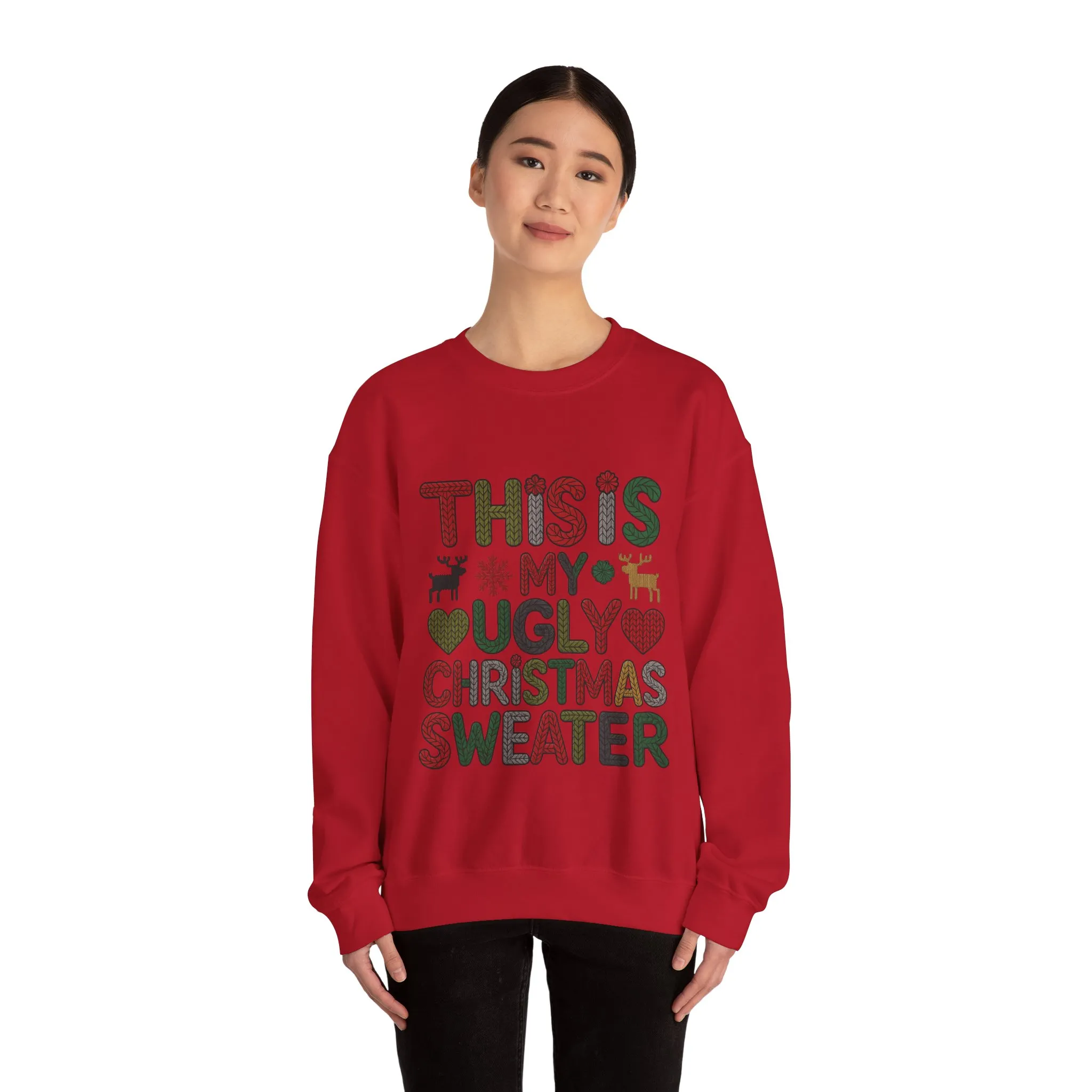 This Is My Ugly Christmas Sweater Women's Sweatshirt, Funny Holiday Pullover, Festive Knit Letter Design, Christmas Party Outfit - Image 26