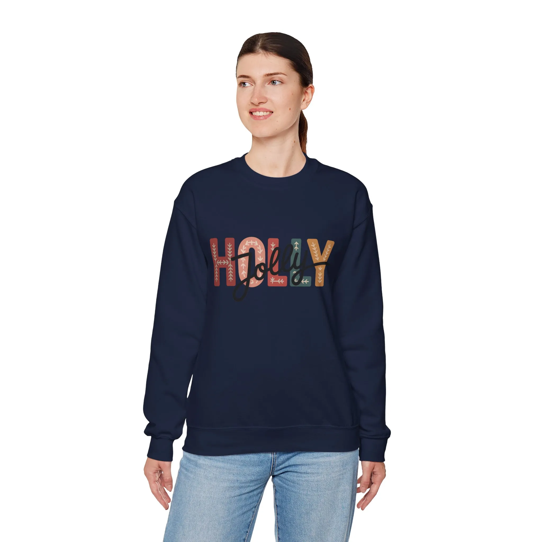 Women's Holly Jolly Christmas Sweatshirt, Minimal Festive Letter Design, Cozy Holiday Pullover, Mother-Daughter Matching Outfit - Image 24