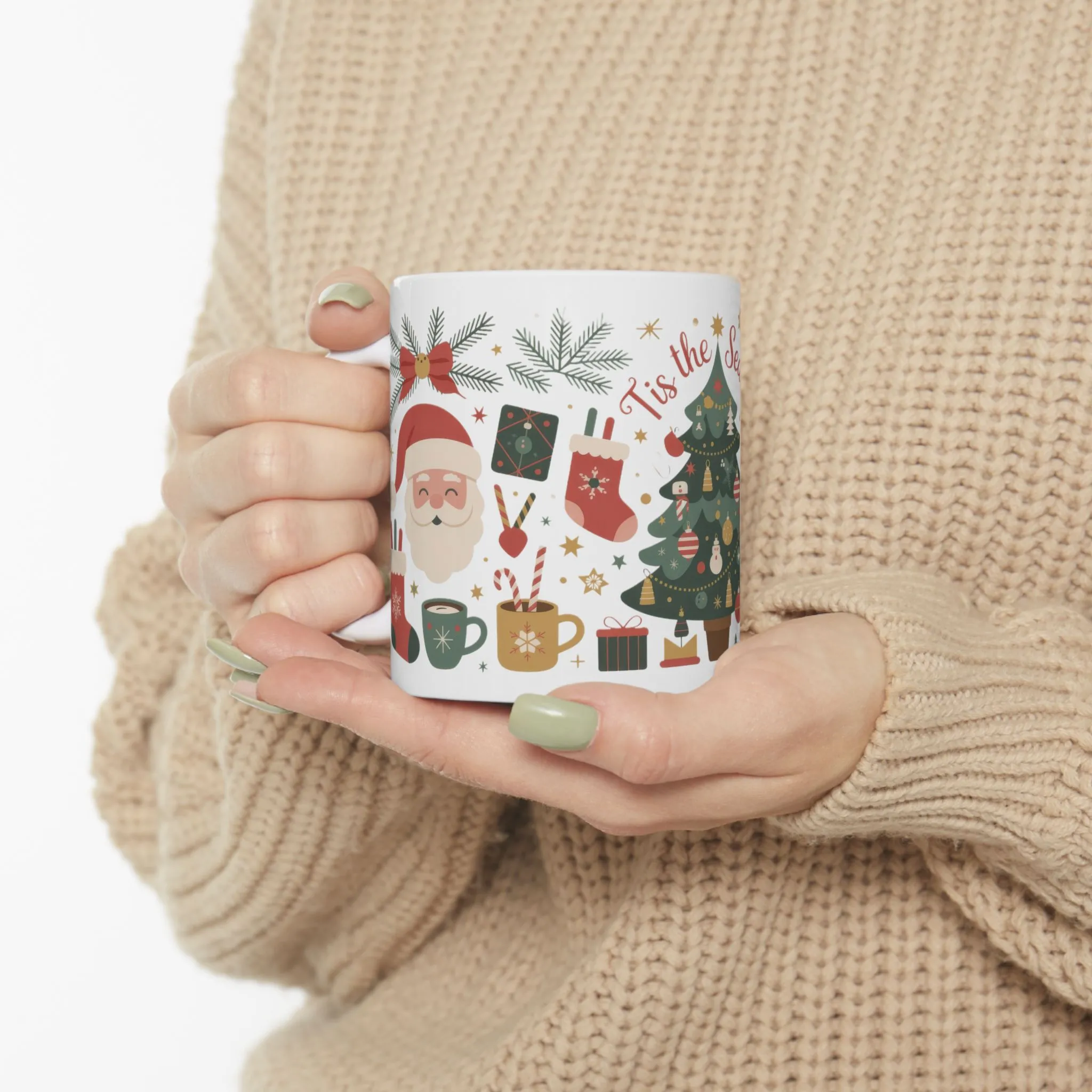 Tis The Season Christmas Mug, Cozy Holiday Coffee Cup, Festive Tree - Santa Design, Christmas Gift Idea, Ceramic Mug, (11oz, 15oz) - Image 8