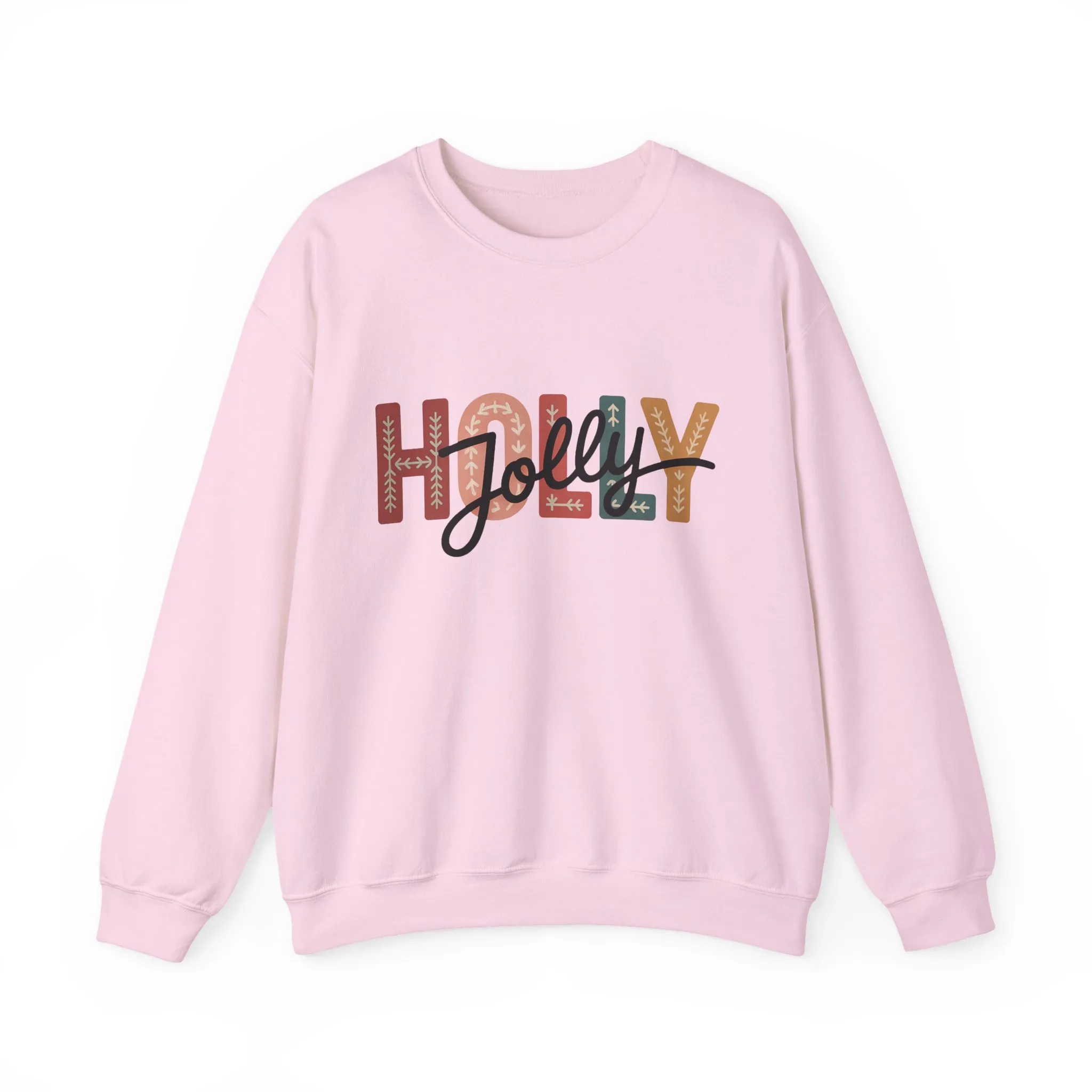 Women's Holly Jolly Christmas Sweatshirt, Minimal Festive Letter Design, Cozy Holiday Pullover, Mother-Daughter Matching Outfit - Image 25