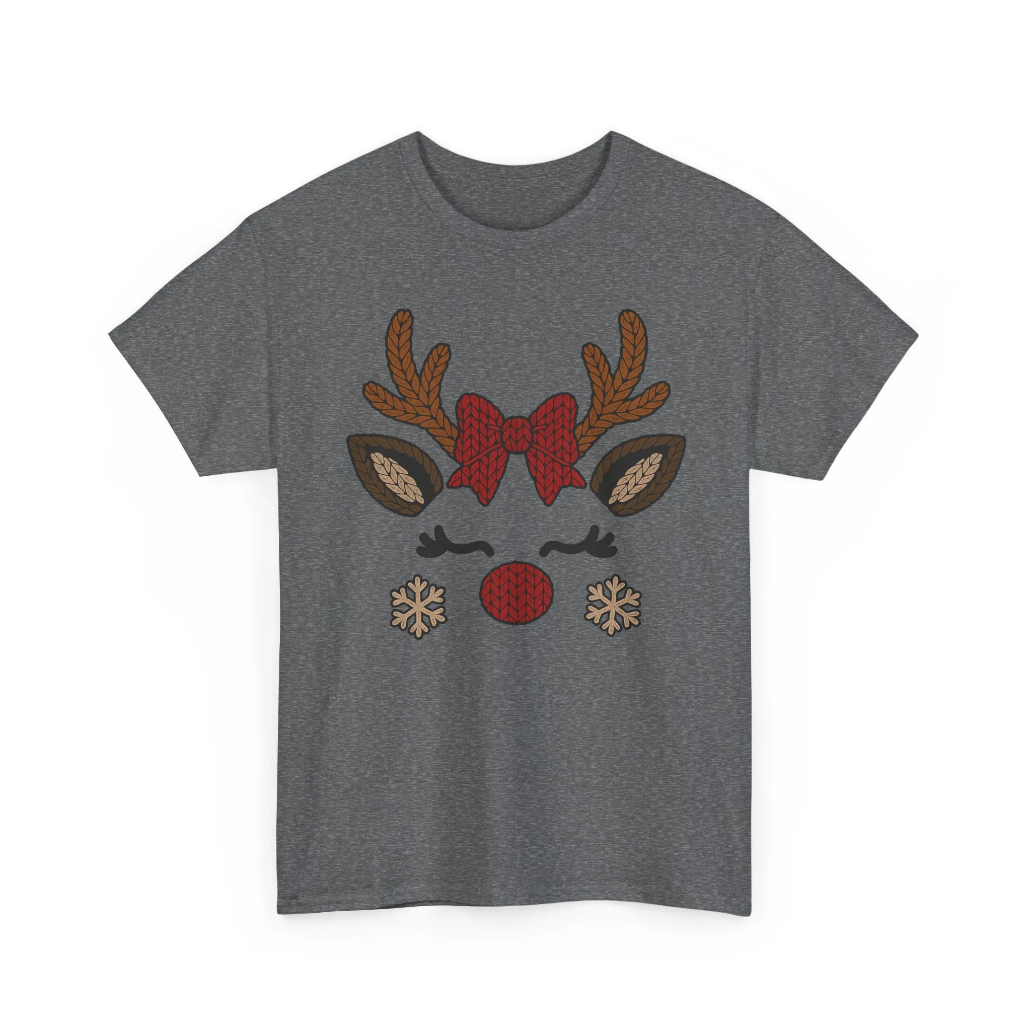 Women's Reindeer Face Christmas T-Shirt, Cute Knitted Holiday Tee, Mother-Daughter Matching Outfit - Image 10