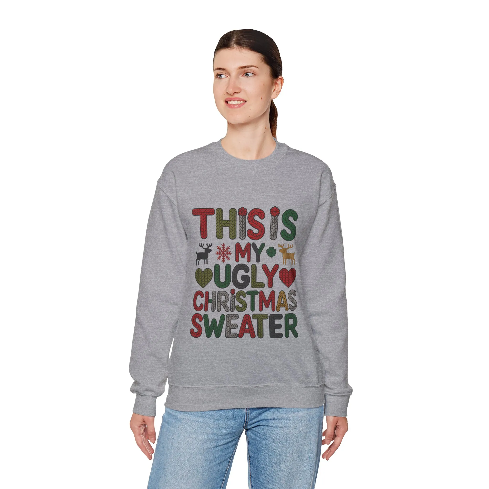 This Is My Ugly Christmas Sweater Women's Sweatshirt, Funny Holiday Pullover, Festive Knit Letter Design, Christmas Party Outfit